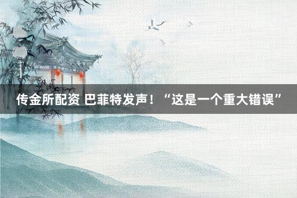 传金所配资 巴菲特发声！“这是一个重大错误”